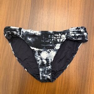 Lucky Brand Womens Black White Tie Dye Shirred Hipster Bikini Bottom Size Large